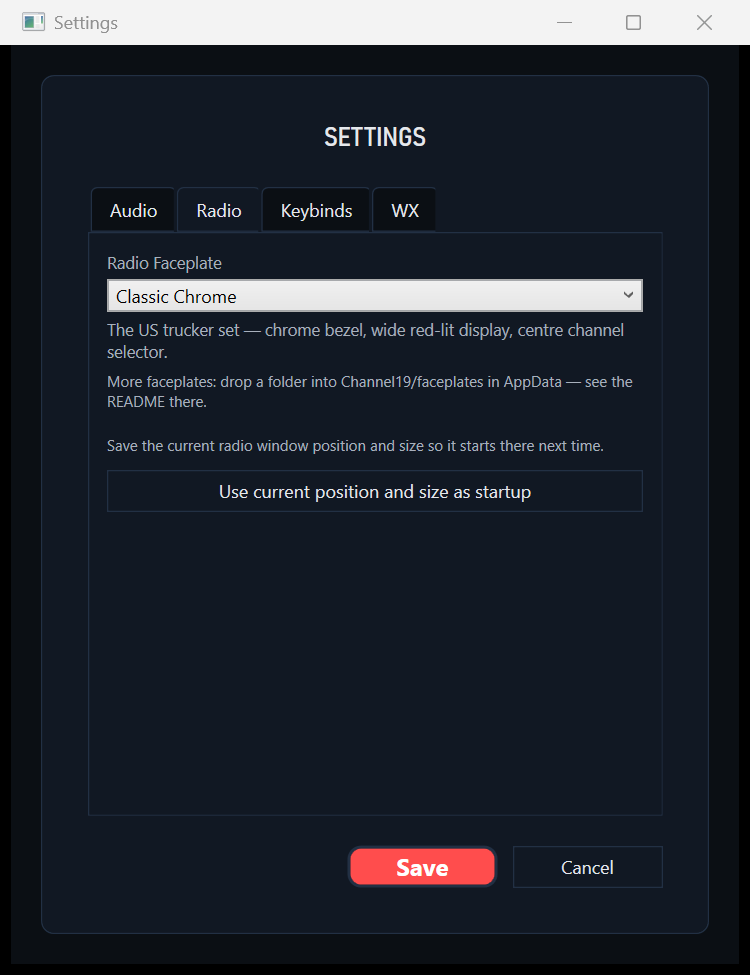 The Radio tab, with the faceplate picker
